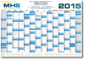 year planner with 14 columns of months for 2015